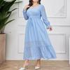 Spot New Elegant Temperament Large Size Long Dress Printed Pattern Dress Splicing