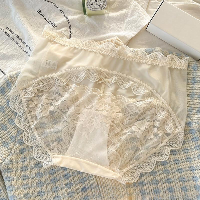 Plus Size Women's Light Luxury Lace Mesh Hollow Skin Friendly Breathable Comfortable Non Trace Mid Waist Underwear