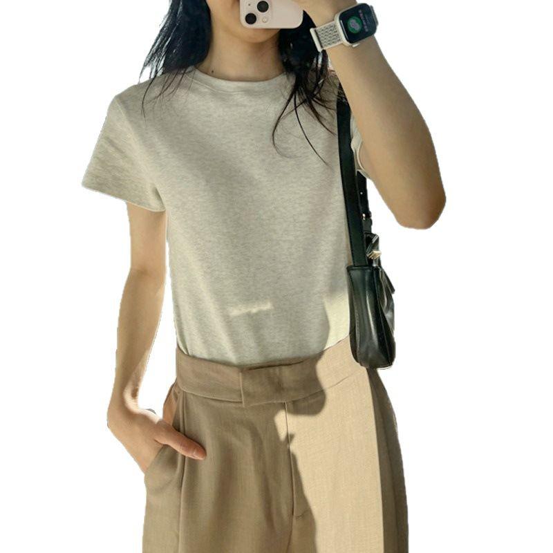 Women's Summer White Slimming Round Neck Short Sleeve T-Shirt: Fashionable, Versatile, and Age-Reducing Basic Top