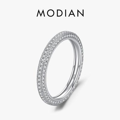 MODIAN 925 Sterling Silver Luxury Finger Rings For Women Sparkling Clear CZ Wedding Engagement Band Fine Jewelry