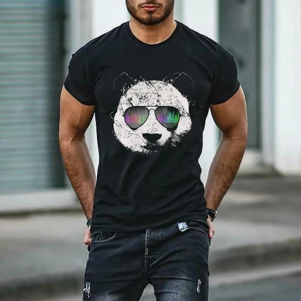Summer Round Neck 3D Panda Print Top Fashionable Casual Short Sleeved Men's T-shirts