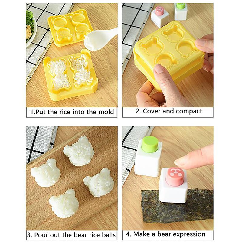 Cartoon Mini Bear Rice Ball Mold Creative Shape Of Sushi Seaweed Kitchen Sushi Bento Tools Diy Sushi Embossing Device Mold