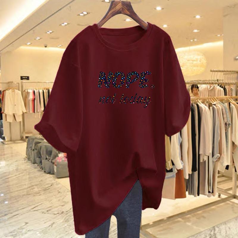 Women's Korean Style Loose Fit Cotton Letter Print T-Shirt, Plus Size, Short Sleeve, Summer Top.