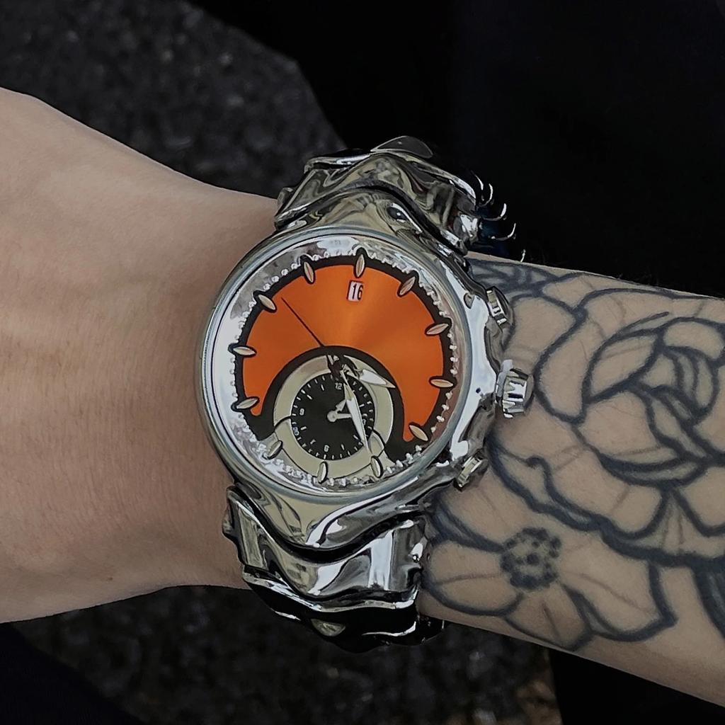 Fake Dial All Black Unique Quartz Watches Men Y2K Creative Different Shapes Matte Smooth Case Watch Man Steel Watch Male Clock