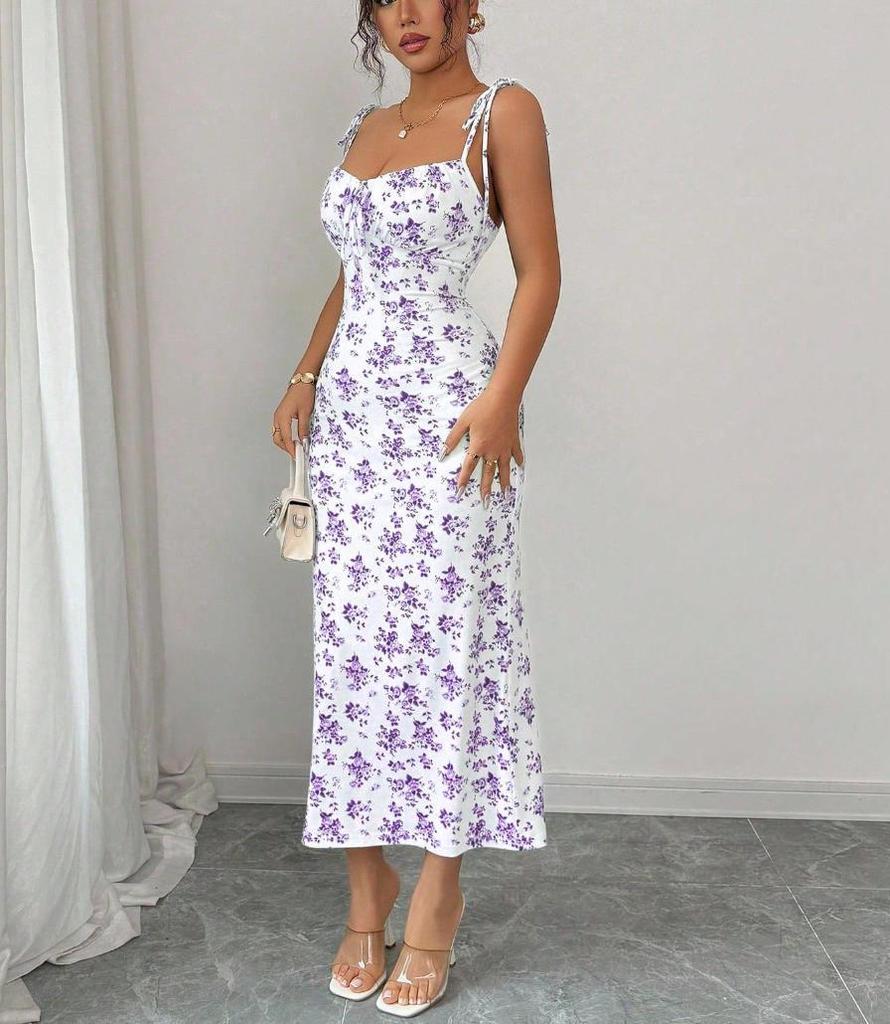 2026 Summer Floral Spaghetti Strap Dress - European & American Style, Slim Fit, Hip-Hugging, Sweet & Elegant Women's Long Dress