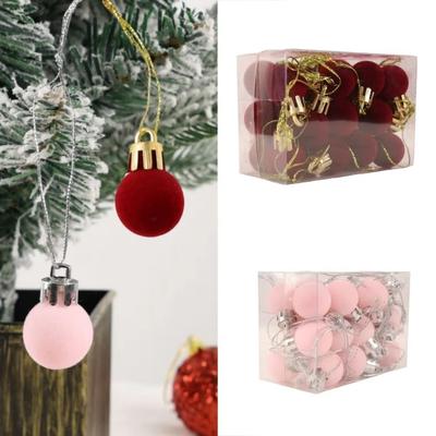 24 Stück/Karton Neue beflockte Weihnachtskugeln Ornamente 2 cm Mini-Weihnachtsbaum-Anhänger Hängende Weihnachtsdekoration Feiertagsdekoration