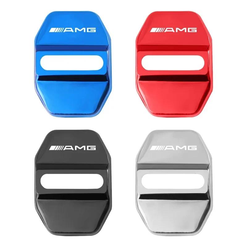 

C200 E200 For Mercedes Benz 4Pcs Car Antirust Door Lock Cover Stainless Steel Accessories For Mercedes Benz AMG W177 W176 X166 X Red