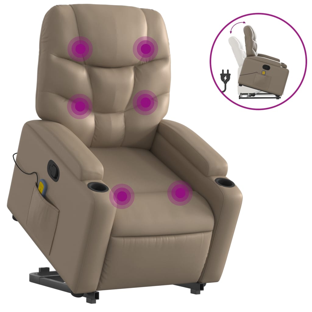 Vidaxl Lift and Massage Recliner, Cappuccino, Faux Leather