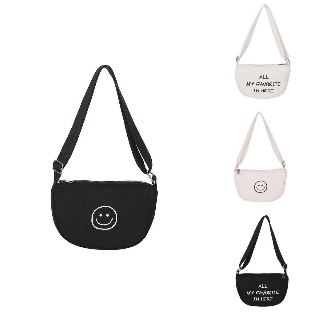 Childrens Canvas Backpack With Letter And Smiley Face Print Design For School And Travel