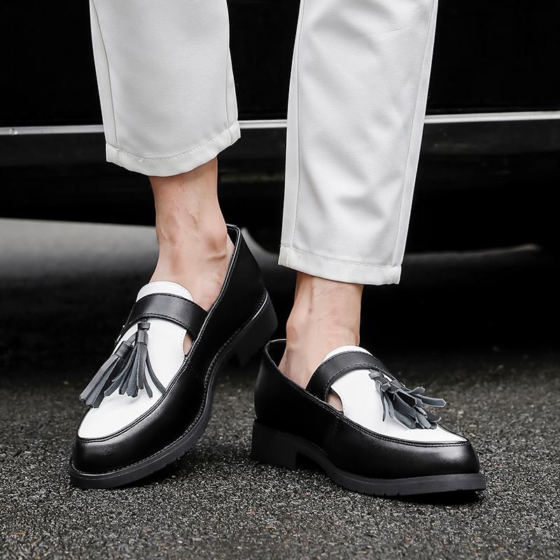 Fashion New Platform Tassels Loafers Men Black and White Wedding Party Casual Shoes Formal Business Shoes Slip on Leather Shoes