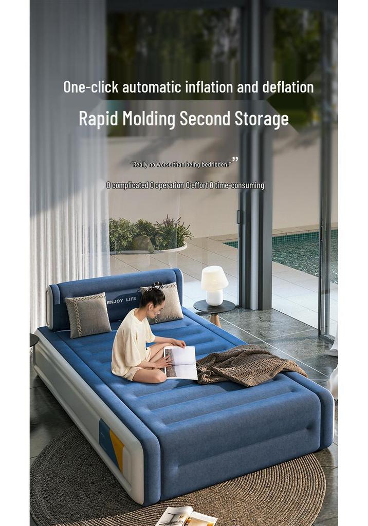 Double High Inflatable Mattress - Indoor/Outdoor Foldable Bed with Flocking Finish