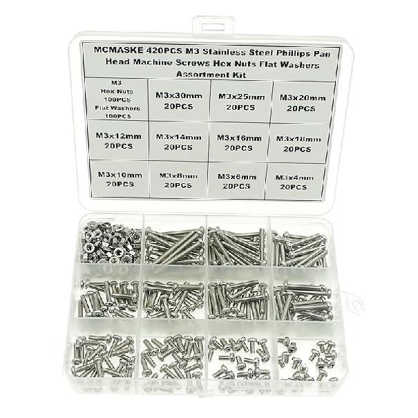 720PCS M2 M2.5 M3 Stainless Steel Phillips Pan Head Machine Screws Nuts Flat Washers Assortment Kit