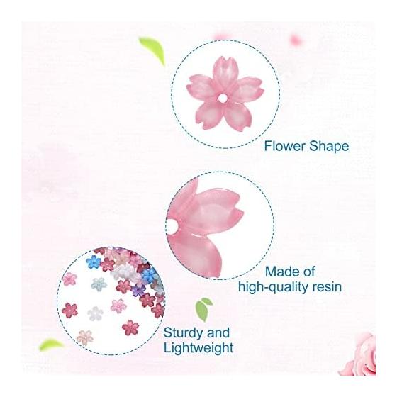 Beadthoven Approx. 50pcs Mixed Color Cherry Blossom Resin Beads Flower Spacer Beads Cute Floral Charms for Jewelry Making DIY Crafts Earrings