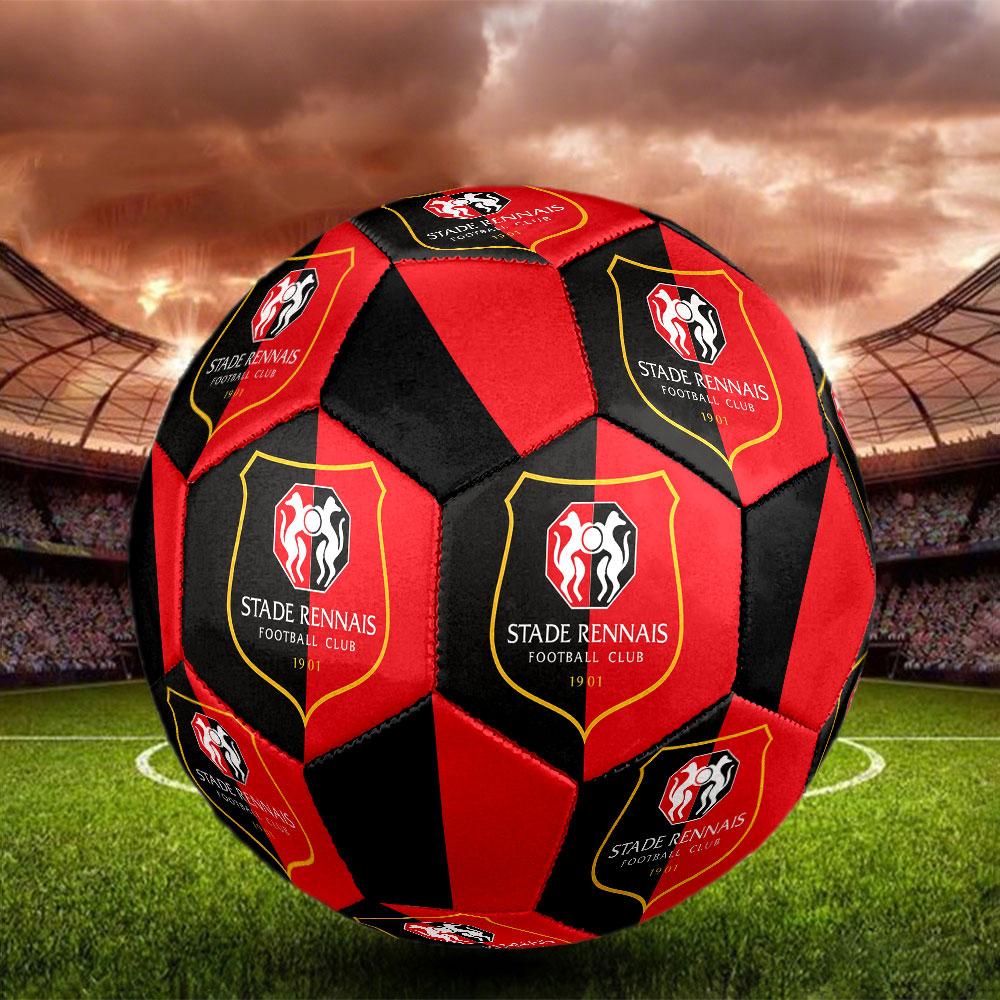 Stade Rennais FC Size 5 Soccer Ball, Machine-Stitched PVC, Durable & High Bounce, All Ages Fit, fan merchandise, matches & outdoor use.
