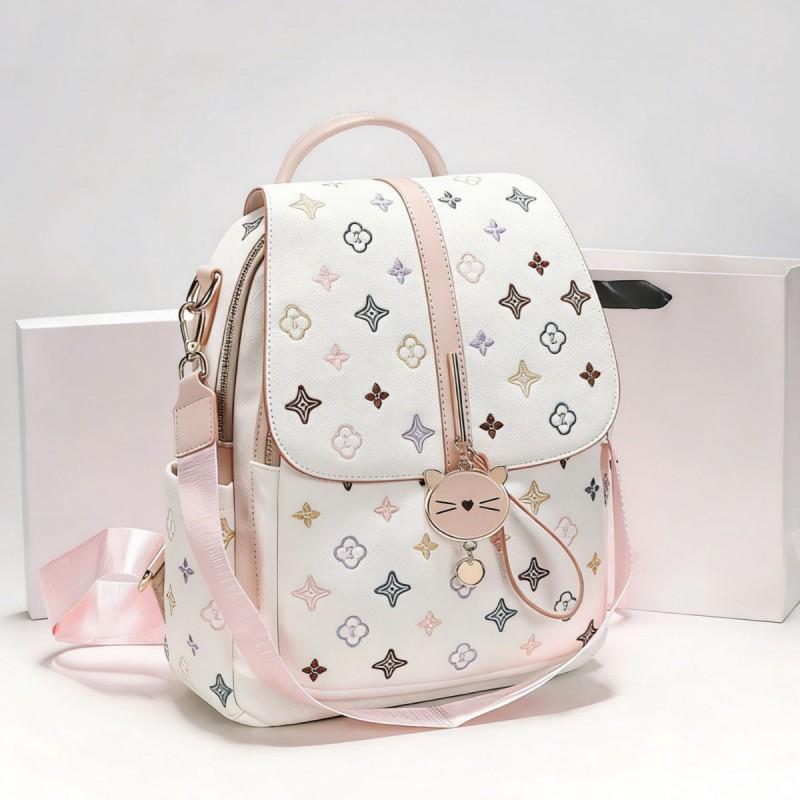 Embroidery Pink Backpack Women s Trendy Fashionable Travel Casual Large-capacity Student Schoolbag Single-shoulder