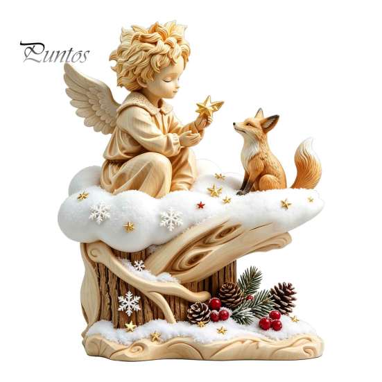 Layered Wood Art Fairy Tale Little Boy and Fox Wooden Figurine, Rustic Desktop Statue, Artistic Carved Holiday Decorations Sculpture Ornament