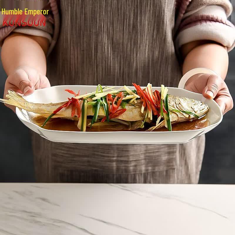 Qianxing Japanese Style 12-inch Pure White Ceramic Fish Plate