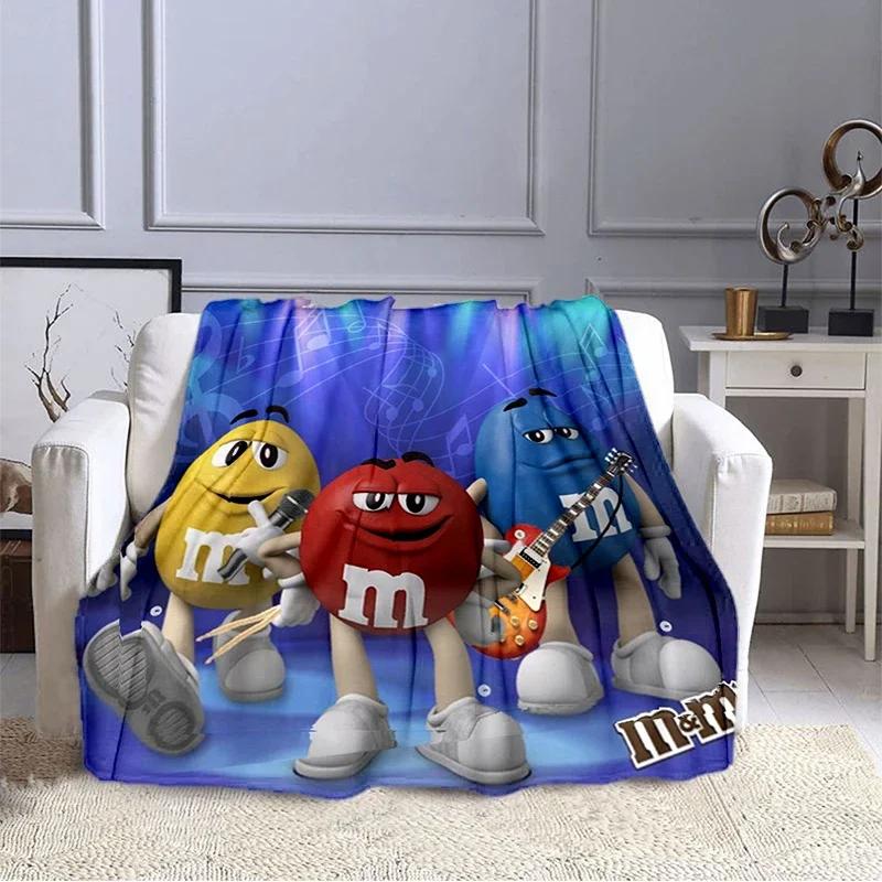 M&M Bohnen Schokolade Cartoon Aufdruck Plüschdecke, Modisch, Warm, Wandern, Zuhause, Sofa, Bettwäsche, Kinderbettdecke Geschenk