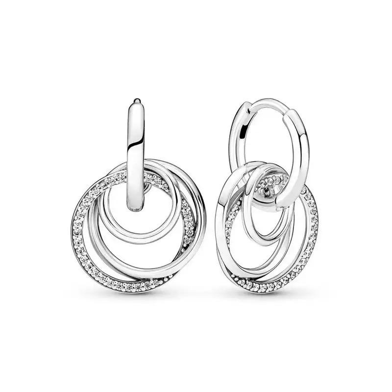 Circle Earrings Zircon Heart Earrings 100% S925 Pure Silver Women's Earrings Jewelry Suitable For Valentine's Day Gifts