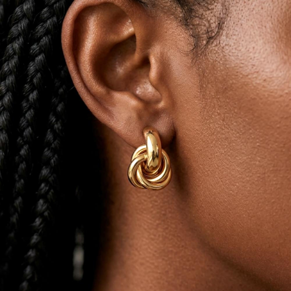 Twists Gold Silver Color Knot Hoop Korean Earrings for Women Shiny Plating Trendy Earring Butterfly Stud Cute Daily Jewelry