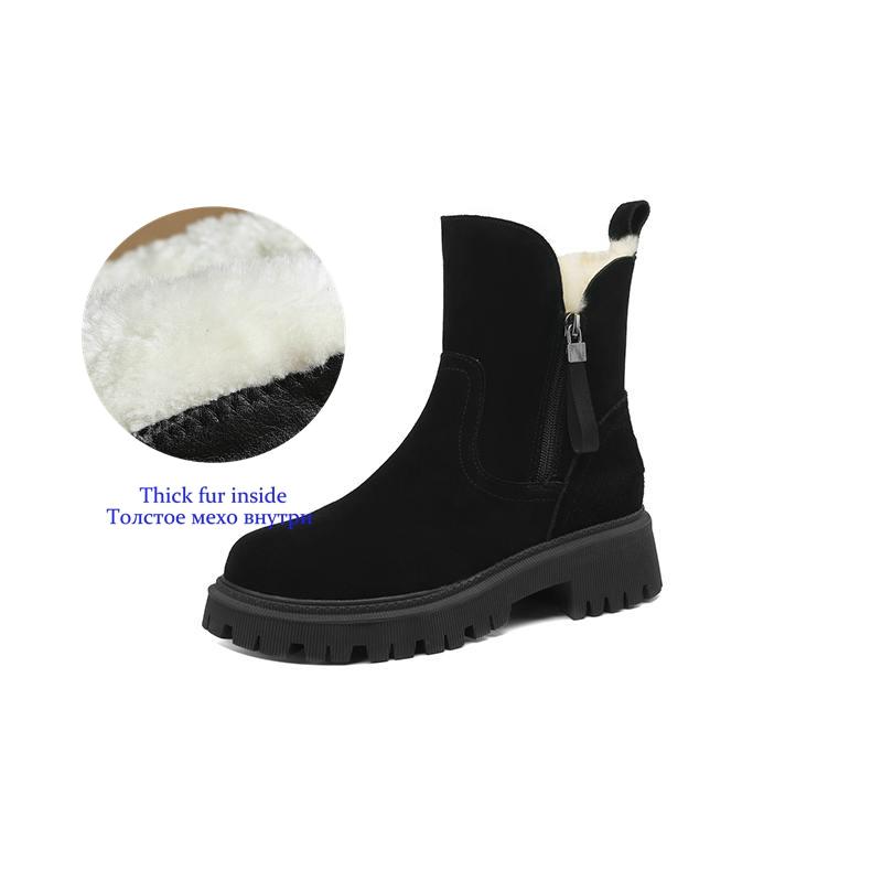 

Krazing Pot nubuck cow suede Autumn Winter Shoes Chunky Heels Size 43 Size 42 Round Toe zipper Thick Bottom Fur Ankle Boots 34 чёрный