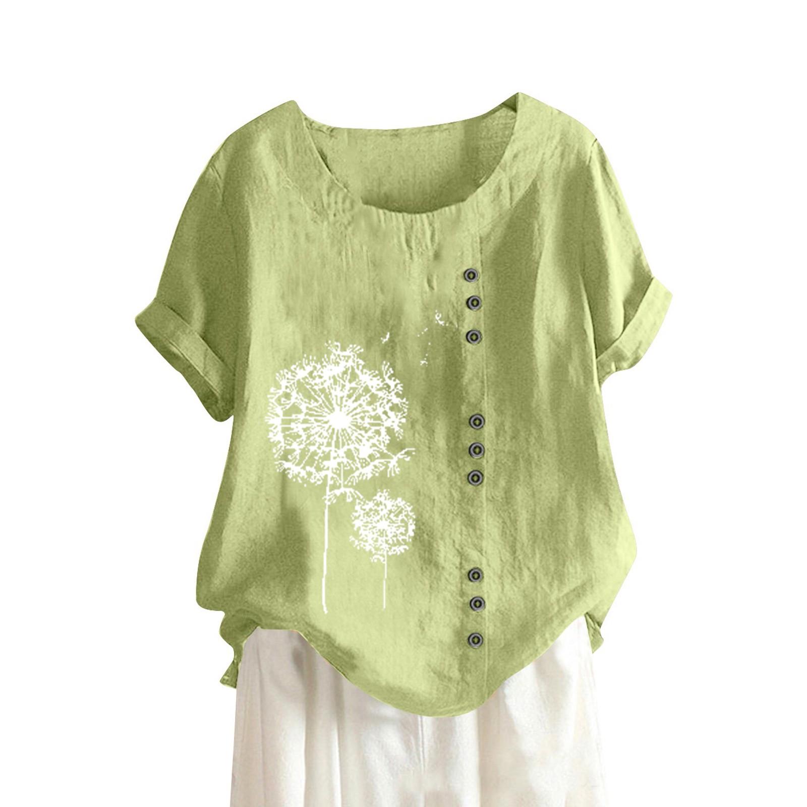 Женская хлопковая и льняная летняя и осенняя повседневная свободная футболка из хлопка — фото 7