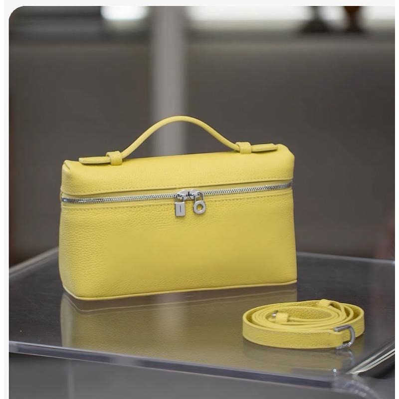 Top layer cowhide lunch box with genuine leather small square bag - versatile handbag for women with a slanted crossbody design
