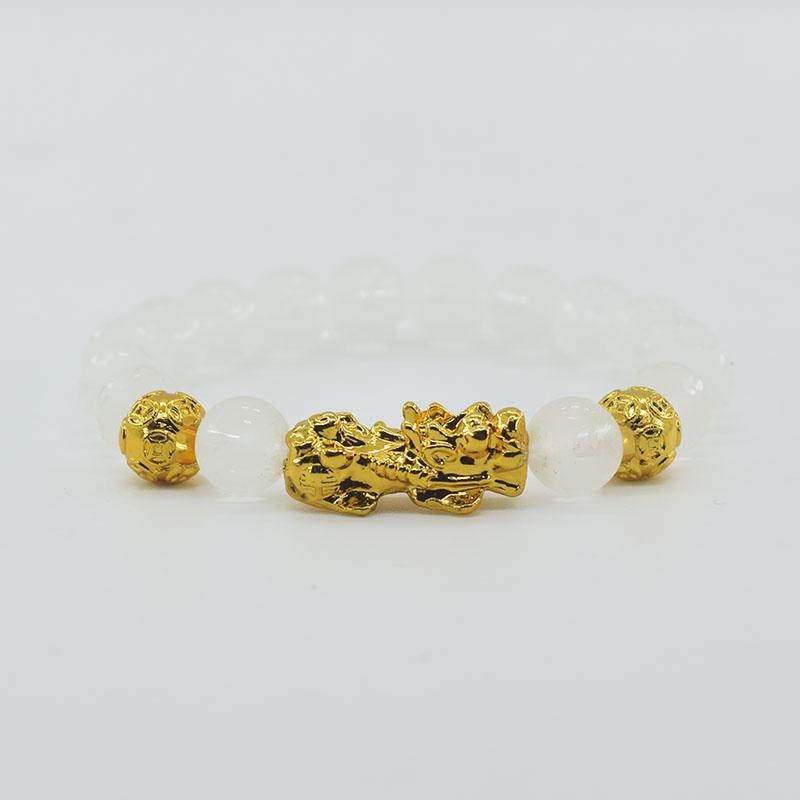 Pixiu Armband Feng Shui Rijkdom en Geluk Armband Heren Polsband Goudkleur Obisidiaan Steen Kralen Zwart Zes Karakter Cadeau