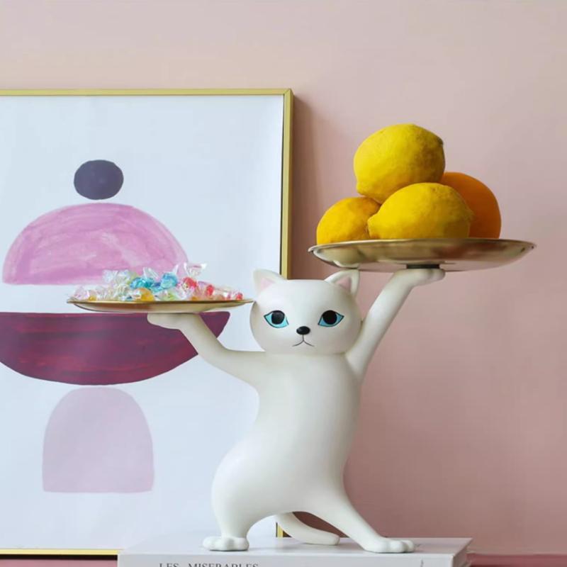 Cartoon Resin Cat Tray Statue - Entryway Desk Decor With Storage, Whimsical Key Candy Dish, Perfect Home Office Gift