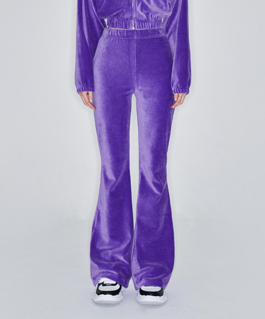Attention Row For Woman Signature Embroidered Velour Bootcut Pants (Purple)