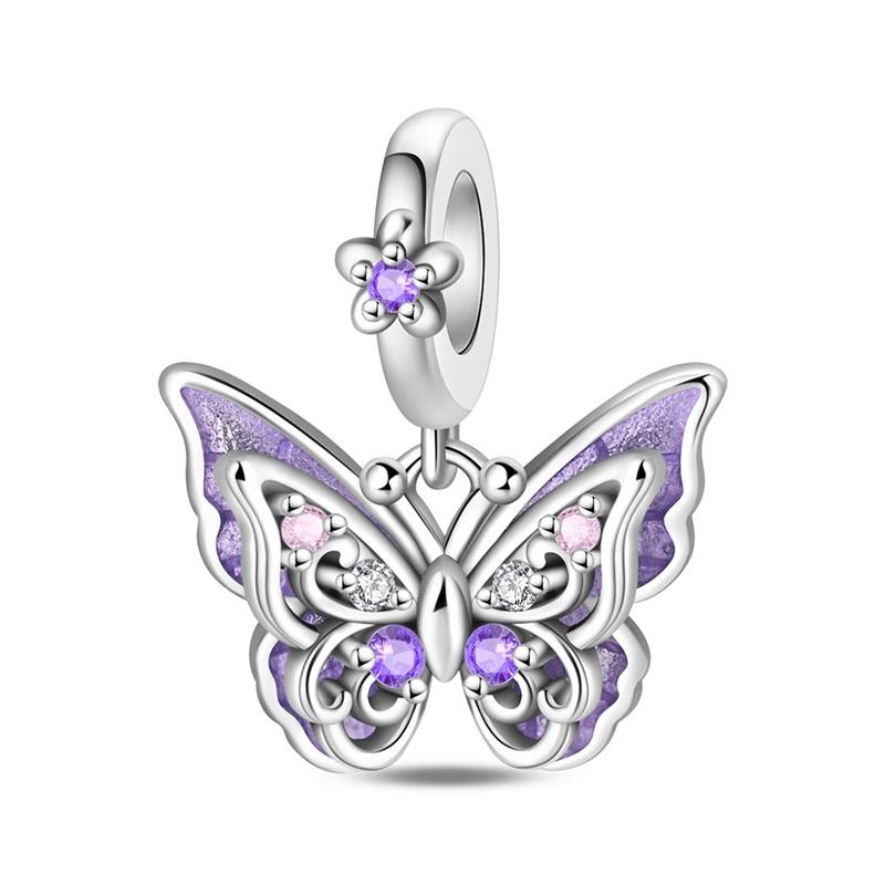 Fashion 925 Silver Colorful Butterfly Sparkling Beads Charms for DIY Bracelet Necklace Jewelry Making Gift