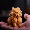 Woodcarving Endorsed by Qilin Mascot Sculptures Figurines Solid Wood Carving Cute Home Room Office Wealth Luck Feng Shui Decor