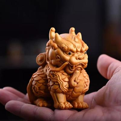Holzschnitzerei Empfohlen von Qilin Maskottchen Skulpturen Figuren Massivholz Schnitzerei Niedlich Haus Zimmer Büro Reichtum Glück Feng Shui Dekoration
