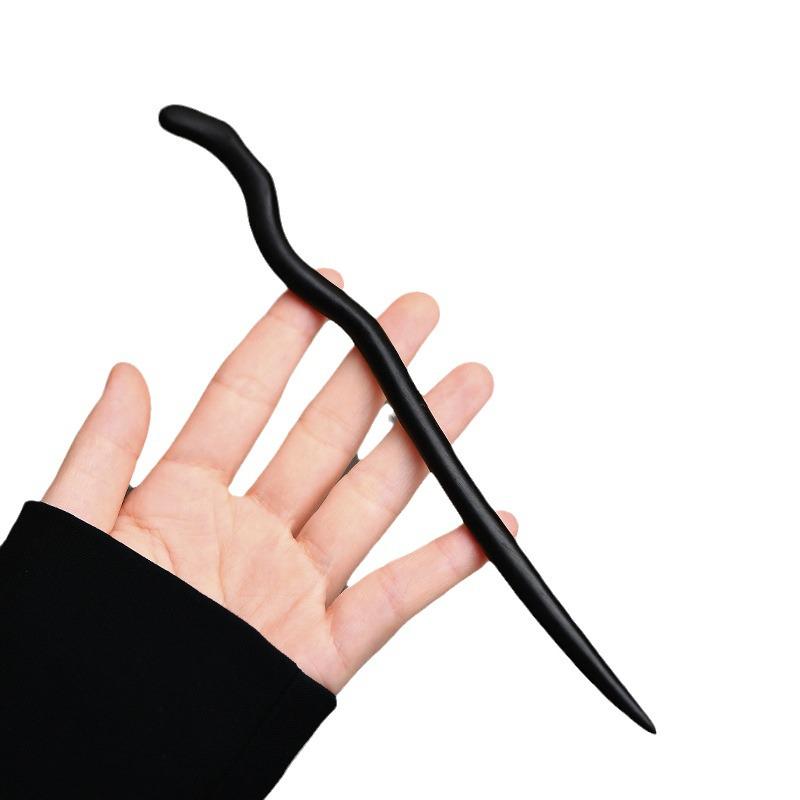 High-End Natural Ebony Wood Hairpin - Extended Chinese Ancient Style Black Hair Bun Accessory