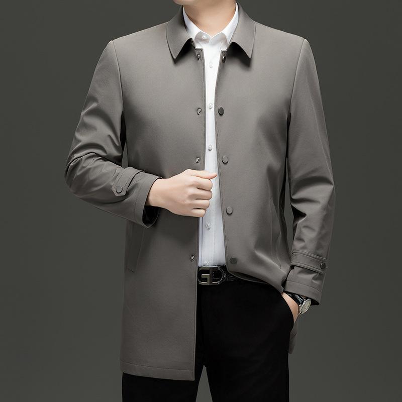 

Весенний новый тренч мужской средней длины однотонный с лацканами, деловой кэжуал, куртка для папы среднего возраста 4XL