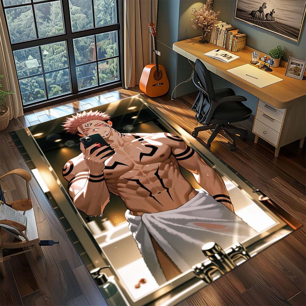 Jujutsu Kaisen Polyester Living Room Rug Anime Carpet Non Slip Bedroom Floor Mat Decor -QJY