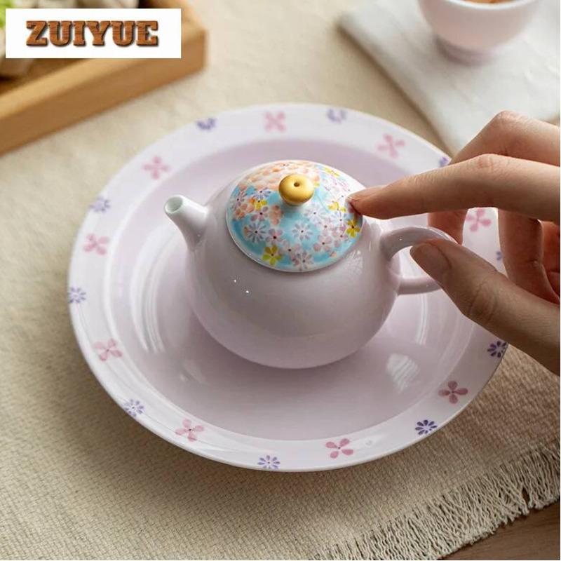 100ml Hand-painted Flower Pink Beige Teapot Retro Tea Infuser Pot Tea Soaking Kettle With Filter Tieguanyin Teaware Ornaments