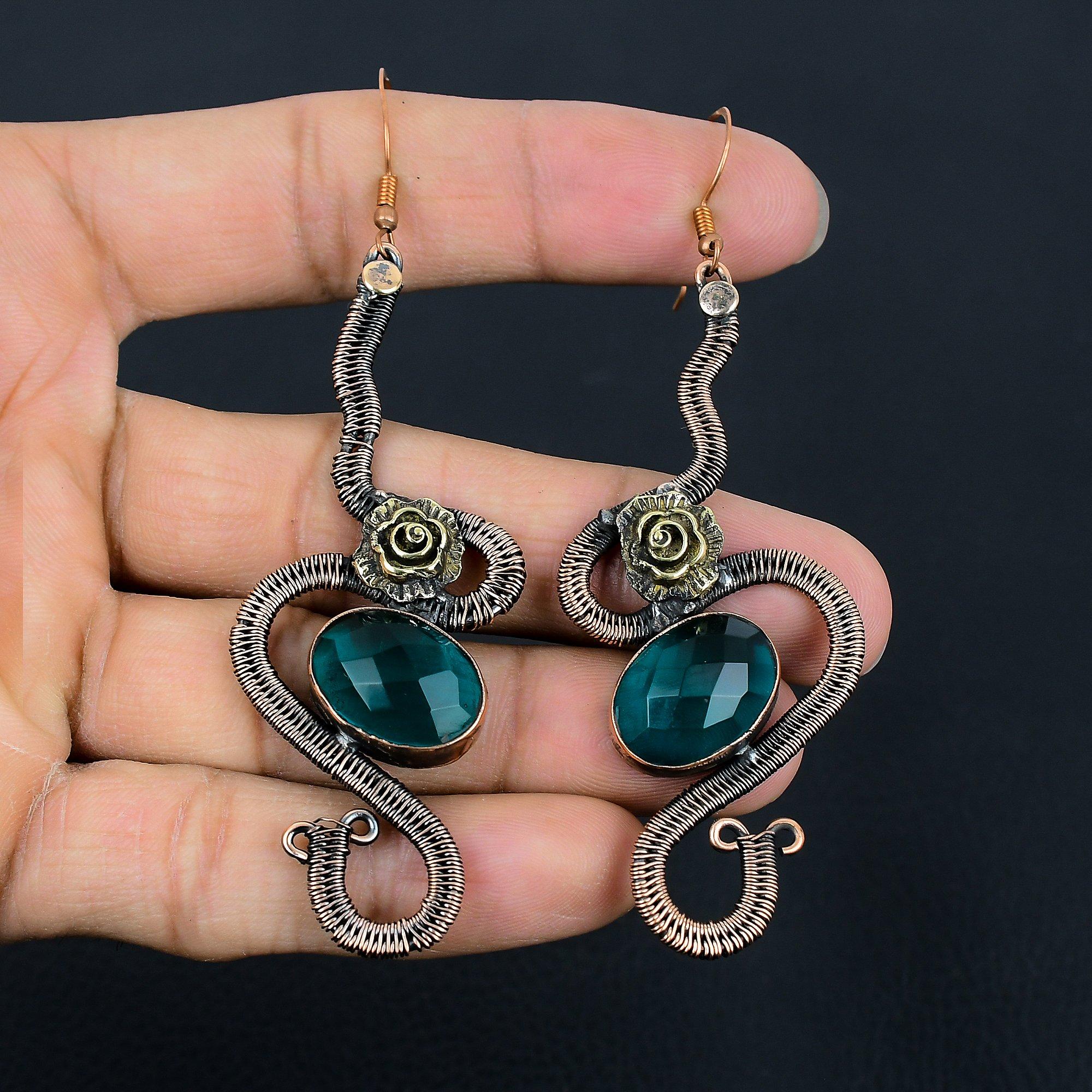 

Серьги из ограненного индиголита, ювелирные изделия из драгоценных камней, обернутые медной проволокой 999 пробы, серьги ручной работы, на День благодарения 2.55 Inches