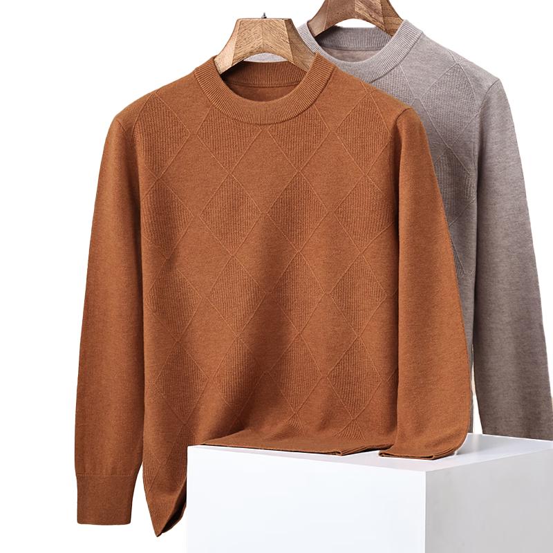 

ROMON Men s 100% Pure Wool Plaid Round Neck Sweater M