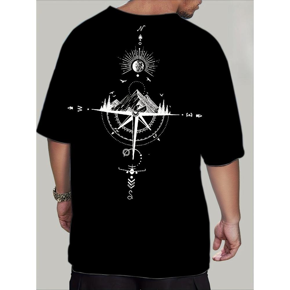 Summer pure cotton men's adventure compass imprint trend casual comfortable men's t-shirt