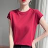 Mercerized Cotton O-neck T-shirt Summer Solid Color Sleeve Top Casual and Comfortable Short-sleeved Women's Clothes