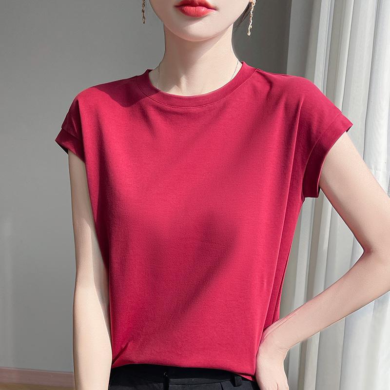 Mercerized Cotton O-neck T-shirt Summer Solid Color Sleeve Top Casual and Comfortable Short-sleeved Women's Clothes