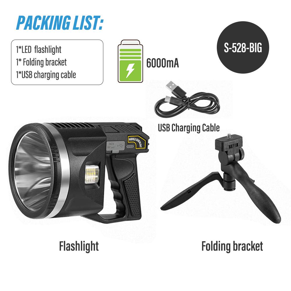 High Power LED Flashlight, Rechargeable Searchlight, Using P50 Lamp Core, with Side Light,Handheld