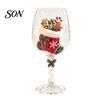 Glasbecher für Weihnachtsfeier Stielglas, Schneemann/WeihnachtsmannKranz/Elch/WeihnachtsbaumHandbemalt, Schneemannmuster Kelch Kreatives Stielglas Feiertag