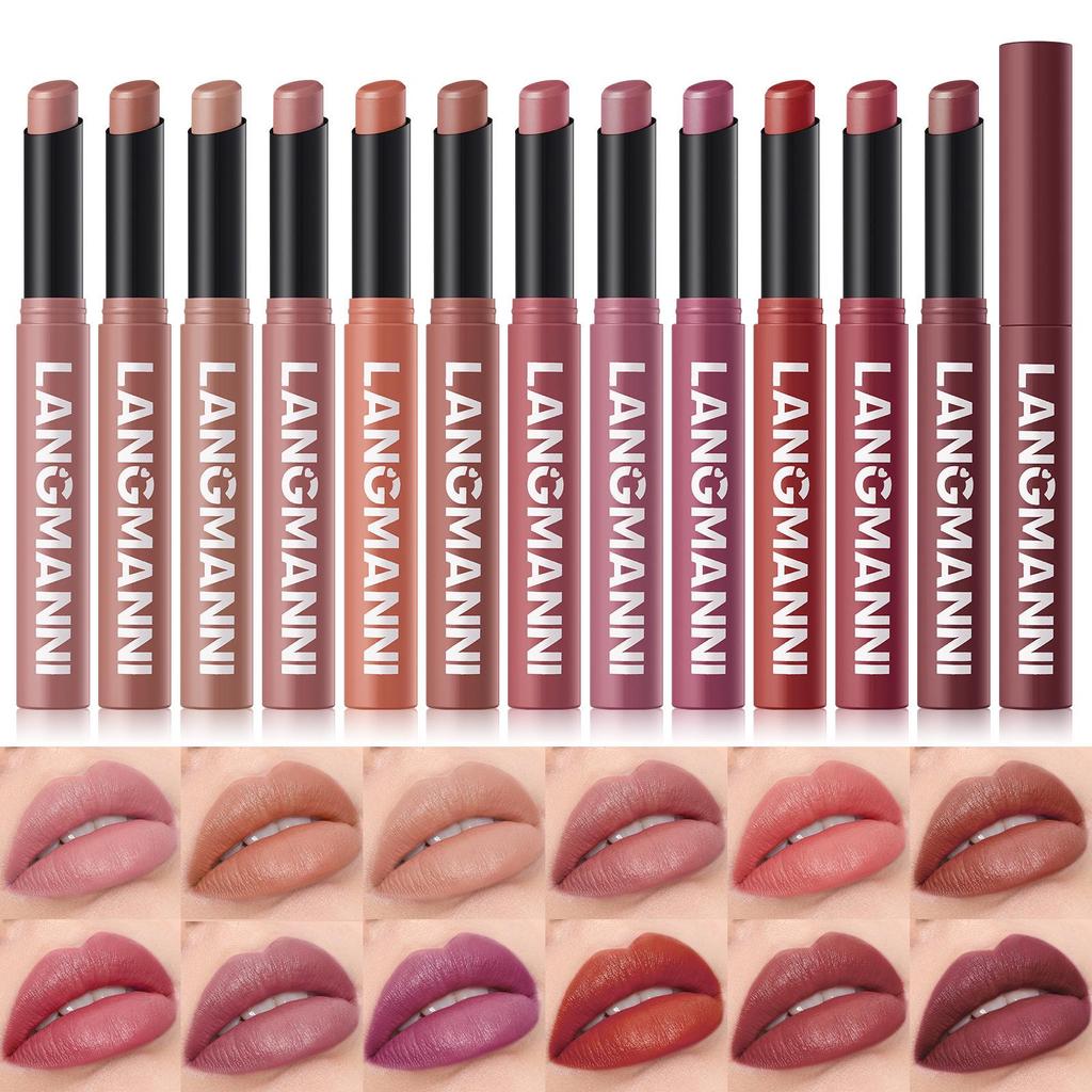 LANGMANNI Twelve-Color Rotating Semi-Matte Lipstick with Slanted Tip