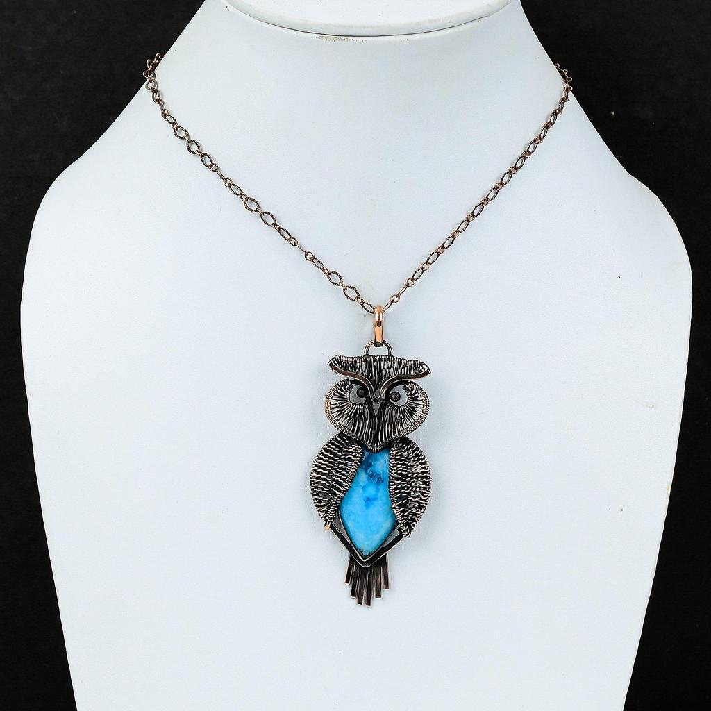 Smithsonite Pendant Copper Wire Wrapped Pendant Gemstone Pendant Very Pretty Copper Jewelry Handmade Owl Pendant Wire Wrap Jewelry For Gifts