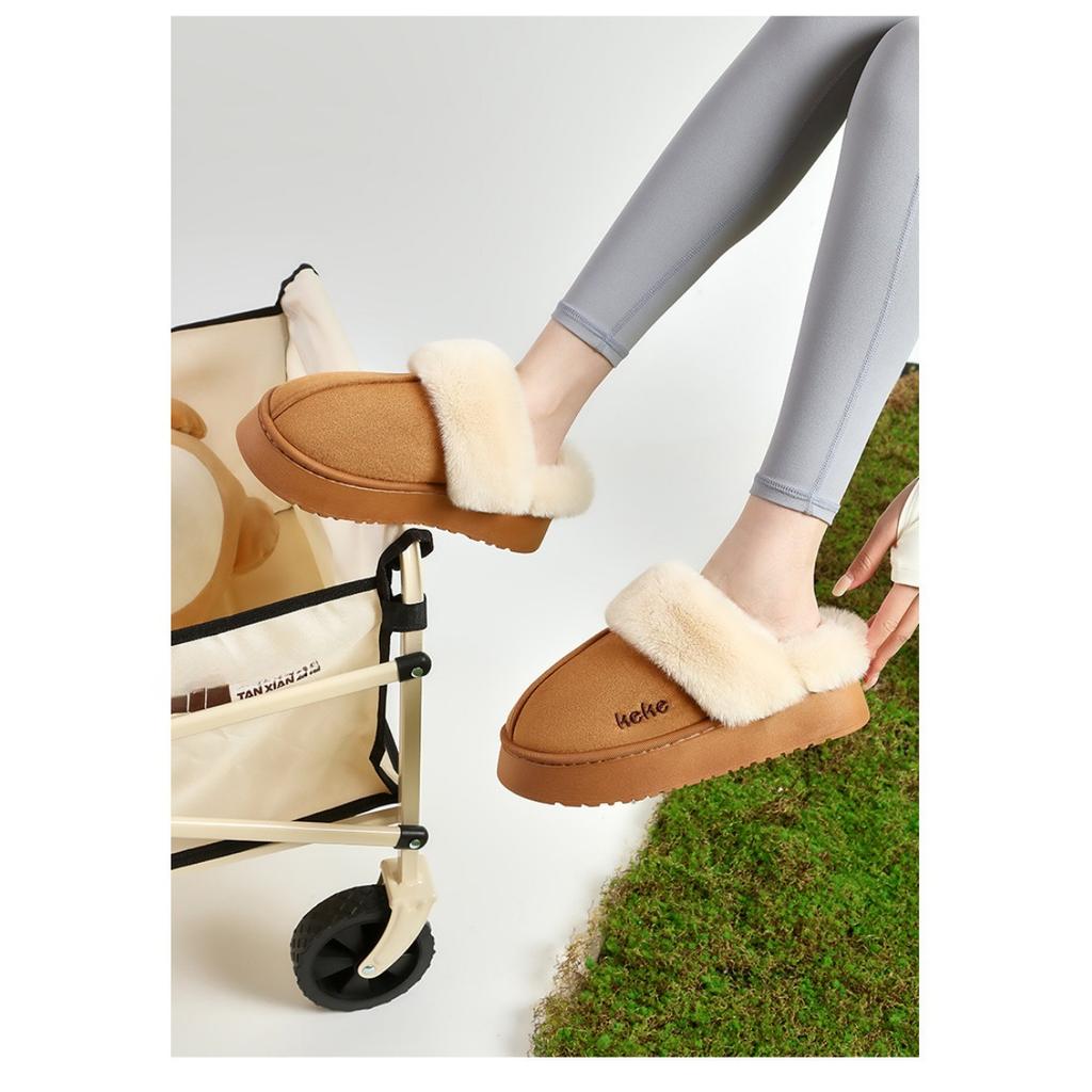 Winter Velvet Thickened Cotton Slippers for Women, Anti Slip and Warm for External Wear, Household Slippers for Indoor Use, Winter Cotton Slippers