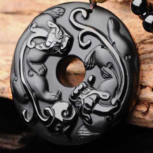 Natural Obsidian Carved Pi Xiu Lucky Amulet Pendant Ring Chakra New Fashion