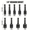 9pcs Power Nut Driver Set Metric Hex Socket Drill Bits Chuck Adapter, Electronic Hex Key Socket Set with 1/4 Inch Hex Shank
