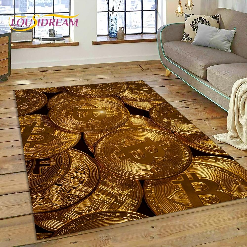 Bitcoin 3D Virtual Currency NFT Area Rug Carpet for Living Room Bedroom Home Decor,Floor Mat Non-slip for Sofa Doormat Gift Kids
